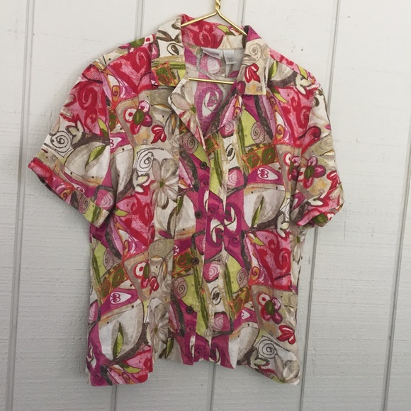 Chico's Tops - Chico’s Floral Linen Short Sleeve Blouse sz3 Chico's Tops - Chico’s Floral Linen Short Sleeve Blouse sz3